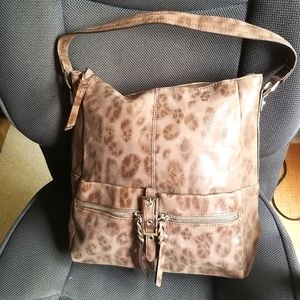 Makowsky Animal Print Brown Leather/Suede Designer Handbag